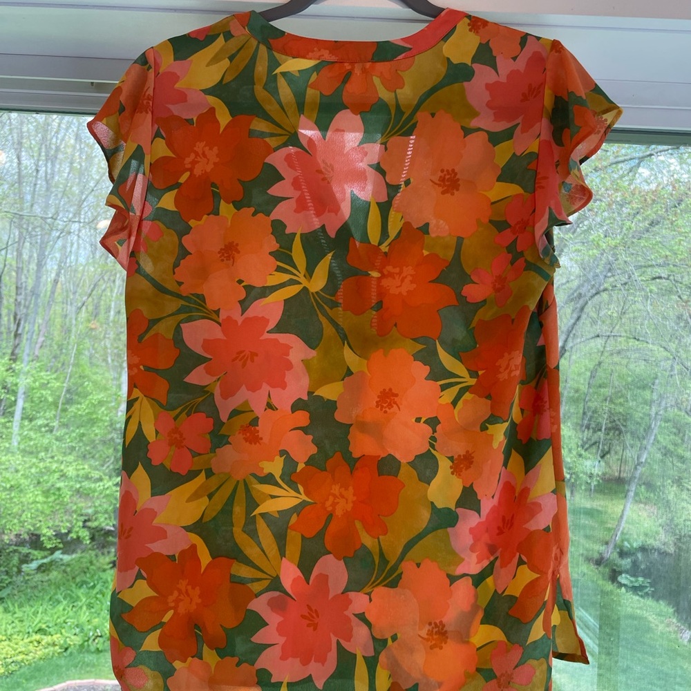 DR2 Orange Ruffled Cap Sleeve Blouse